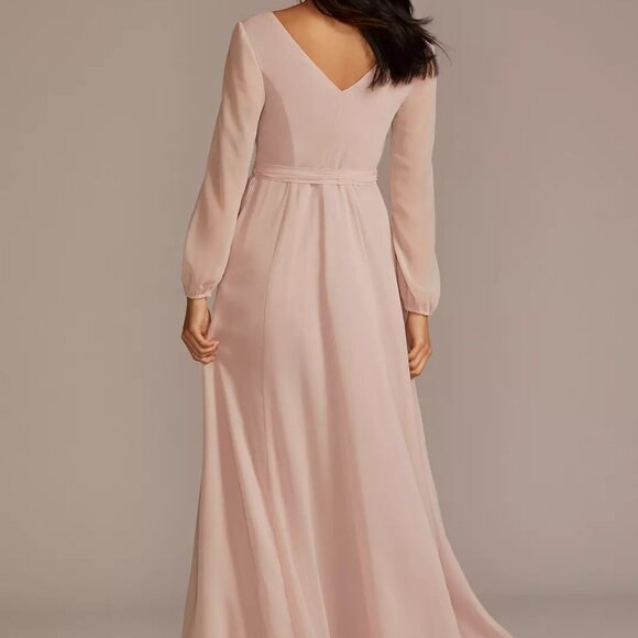 David's Bridal Apple Long Sleeve Chiffon Dress - Picture 10 of 11
